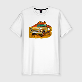 Мужская футболка хлопок Slim с принтом Шевроле грузовик в Тюмени, 92% хлопок, 8% лайкра | приталенный силуэт, круглый вырез ворота, длина до линии бедра, короткий рукав | 