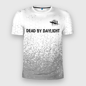 Мужская футболка 3D Slim с принтом Dead by Daylight glitch на светлом фоне: символ сверху , 100% полиэстер с улучшенными характеристиками | приталенный силуэт, круглая горловина, широкие плечи, сужается к линии бедра | 