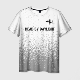 Мужская футболка 3D с принтом Dead by Daylight glitch на светлом фоне: символ сверху , 100% полиэфир | прямой крой, круглый вырез горловины, длина до линии бедер | 