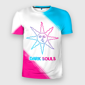 Мужская футболка 3D Slim с принтом Dark Souls neon gradient style в Курске, 100% полиэстер с улучшенными характеристиками | приталенный силуэт, круглая горловина, широкие плечи, сужается к линии бедра | Тематика изображения на принте: 