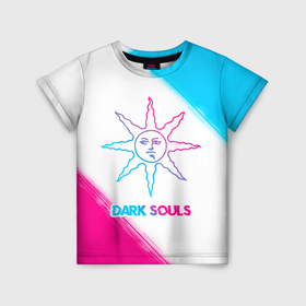 Детская футболка 3D с принтом Dark Souls neon gradient style в Кировске, 100% гипоаллергенный полиэфир | прямой крой, круглый вырез горловины, длина до линии бедер, чуть спущенное плечо, ткань немного тянется | Тематика изображения на принте: 