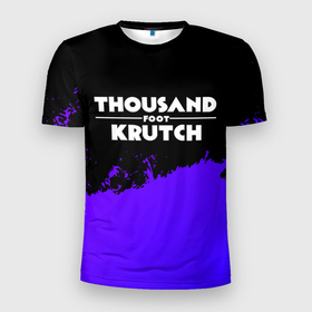 Мужская футболка 3D Slim с принтом Thousand Foot Krutch purple grunge в Курске, 100% полиэстер с улучшенными характеристиками | приталенный силуэт, круглая горловина, широкие плечи, сужается к линии бедра | 