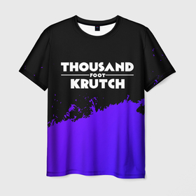 Мужская футболка 3D с принтом Thousand Foot Krutch purple grunge , 100% полиэфир | прямой крой, круглый вырез горловины, длина до линии бедер | 