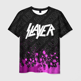 Мужская футболка 3D с принтом Slayer rock legends: символ сверху , 100% полиэфир | прямой крой, круглый вырез горловины, длина до линии бедер | 