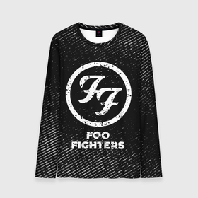 Мужской лонгслив 3D с принтом Foo Fighters с потертостями на темном фоне в Курске, 100% полиэстер | длинные рукава, круглый вырез горловины, полуприлегающий силуэт | 