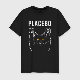 Мужская футболка хлопок Slim с принтом Placebo rock cat в Новосибирске, 92% хлопок, 8% лайкра | приталенный силуэт, круглый вырез ворота, длина до линии бедра, короткий рукав | 