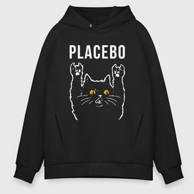 Мужское худи Oversize хлопок с принтом Placebo rock cat в Новосибирске, френч-терри — 70% хлопок, 30% полиэстер. Мягкий теплый начес внутри —100% хлопок | боковые карманы, эластичные манжеты и нижняя кромка, капюшон на магнитной кнопке | 