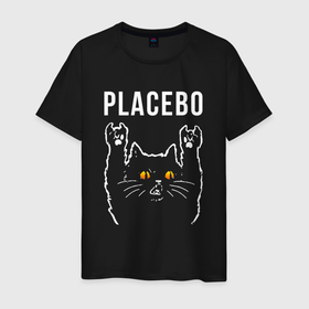 Мужская футболка хлопок с принтом Placebo rock cat в Новосибирске, 100% хлопок | прямой крой, круглый вырез горловины, длина до линии бедер, слегка спущенное плечо. | 