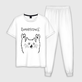 Мужская пижама хлопок с принтом Evanescence   rock cat в Екатеринбурге, 100% хлопок | брюки и футболка прямого кроя, без карманов, на брюках мягкая резинка на поясе и по низу штанин
 | Тематика изображения на принте: 