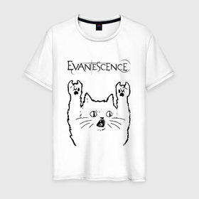 Мужская футболка хлопок с принтом Evanescence   rock cat в Екатеринбурге, 100% хлопок | прямой крой, круглый вырез горловины, длина до линии бедер, слегка спущенное плечо. | Тематика изображения на принте: 