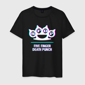 Мужская футболка хлопок с принтом Five Finger Death Punch glitch rock в Санкт-Петербурге, 100% хлопок | прямой крой, круглый вырез горловины, длина до линии бедер, слегка спущенное плечо. | 