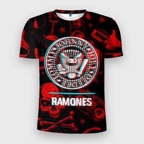 Мужская футболка 3D Slim с принтом Ramones rock glitch в Курске, 100% полиэстер с улучшенными характеристиками | приталенный силуэт, круглая горловина, широкие плечи, сужается к линии бедра | 