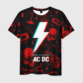 Мужская футболка 3D с принтом AC DC rock glitch в Курске, 100% полиэфир | прямой крой, круглый вырез горловины, длина до линии бедер | 