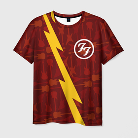 Мужская футболка 3D с принтом Foo Fighters гитары и молния в Санкт-Петербурге, 100% полиэфир | прямой крой, круглый вырез горловины, длина до линии бедер | 