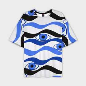 Мужская футболка oversize 3D с принтом Глазки плывущие в голубых волнах ,  |  | 