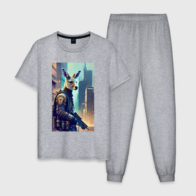 Мужская пижама хлопок с принтом Kenga   cyberpunk   neural network , 100% хлопок | брюки и футболка прямого кроя, без карманов, на брюках мягкая резинка на поясе и по низу штанин
 | Тематика изображения на принте: 