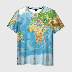 Мужская футболка 3D с принтом Атлас мира в Курске, 100% полиэфир | прямой крой, круглый вырез горловины, длина до линии бедер | Тематика изображения на принте: 