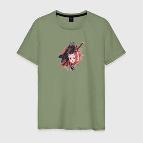 Мужская футболка хлопок с принтом Ворона с черной катаной в Петрозаводске, 100% хлопок | прямой крой, круглый вырез горловины, длина до линии бедер, слегка спущенное плечо. | 