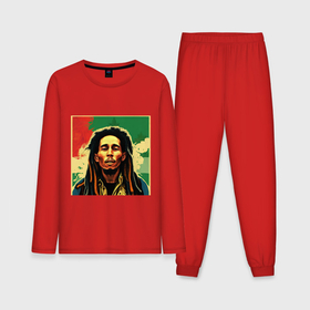 Мужская пижама с лонгсливом хлопок с принтом Боб Марли в красных цветах граффити ,  |  | Тематика изображения на принте: 