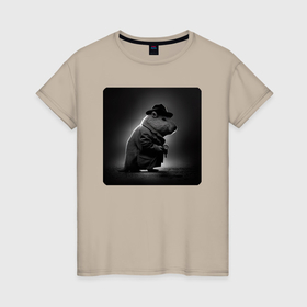 Женская футболка хлопок с принтом Капибара детектив в Кировске, 100% хлопок | прямой крой, круглый вырез горловины, длина до линии бедер, слегка спущенное плечо | 