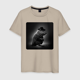 Мужская футболка хлопок с принтом Капибара детектив , 100% хлопок | прямой крой, круглый вырез горловины, длина до линии бедер, слегка спущенное плечо. | 