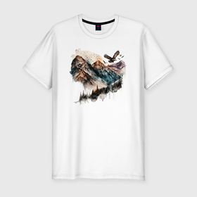 Мужская футболка хлопок Slim с принтом mountain eagle в Курске, 92% хлопок, 8% лайкра | приталенный силуэт, круглый вырез ворота, длина до линии бедра, короткий рукав | 