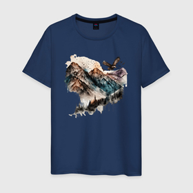 Мужская футболка хлопок с принтом mountain eagle в Рязани, 100% хлопок | прямой крой, круглый вырез горловины, длина до линии бедер, слегка спущенное плечо. | 