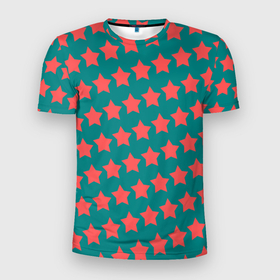 Мужская футболка 3D Slim с принтом Звезды на изумрудном в Тюмени, 100% полиэстер с улучшенными характеристиками | приталенный силуэт, круглая горловина, широкие плечи, сужается к линии бедра | 