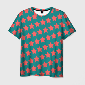 Мужская футболка 3D с принтом Звезды на изумрудном в Екатеринбурге, 100% полиэфир | прямой крой, круглый вырез горловины, длина до линии бедер | 
