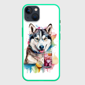 Чехол для iPhone 14 с принтом Собака хаски лето в Кировске,  |  | 