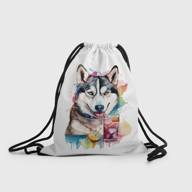 Рюкзак-мешок 3D с принтом Собака хаски лето в Тюмени, 100% полиэстер | плотность ткани — 200 г/м2, размер — 35 х 45 см; лямки — толстые шнурки, застежка на шнуровке, без карманов и подкладки | 