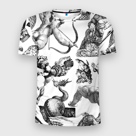 Мужская футболка 3D Slim с принтом Греческие божества и животные в Курске, 100% полиэстер с улучшенными характеристиками | приталенный силуэт, круглая горловина, широкие плечи, сужается к линии бедра | 