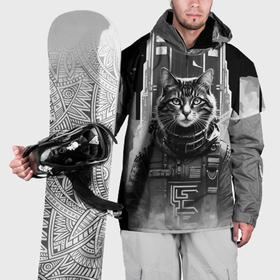 Накидка на куртку 3D с принтом Крутой котяра в Нью Йорке   киберпанк , 100% полиэстер |  | Тематика изображения на принте: 