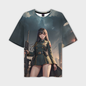 Мужская футболка oversize 3D с принтом Девушка офицер с винтовкой в Новосибирске,  |  | 