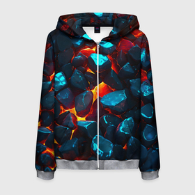 Мужская толстовка 3D на молнии с принтом Stones and lava в городе Новоалтайск, 100% полиэстер | длина до линии бедра, манжеты и пояс оформлены мягкой тканевой резинкой, двухслойный капюшон со шнурком для регулировки, спереди молния, по бокам два кармана | Тематика изображения на принте: 