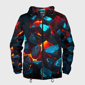 Мужская ветровка 3D с принтом Stones and lava в городе Новоалтайск, 100% полиэстер | подол и капюшон оформлены резинкой с фиксаторами, два кармана без застежек по бокам, один потайной карман на груди | Тематика изображения на принте: 