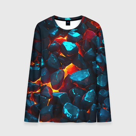 Мужской лонгслив 3D с принтом Stones and lava в городе Новоалтайск, 100% полиэстер | длинные рукава, круглый вырез горловины, полуприлегающий силуэт | Тематика изображения на принте: 