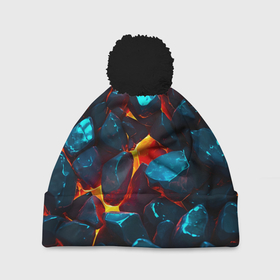 Шапка 3D c помпоном с принтом Stones and lava в городе Новоалтайск, 100% полиэстер | универсальный размер, печать по всей поверхности изделия | Тематика изображения на принте: 