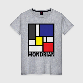 Женская футболка хлопок с принтом Пит Мондриан    композиция из прямых линий , 100% хлопок | прямой крой, круглый вырез горловины, длина до линии бедер, слегка спущенное плечо | 