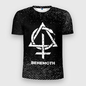 Мужская футболка 3D Slim с принтом Behemoth с потертостями на темном фоне в Петрозаводске, 100% полиэстер с улучшенными характеристиками | приталенный силуэт, круглая горловина, широкие плечи, сужается к линии бедра | 