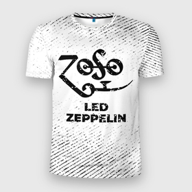 Мужская футболка 3D Slim с принтом Led Zeppelin с потертостями на светлом фоне в Санкт-Петербурге, 100% полиэстер с улучшенными характеристиками | приталенный силуэт, круглая горловина, широкие плечи, сужается к линии бедра | 