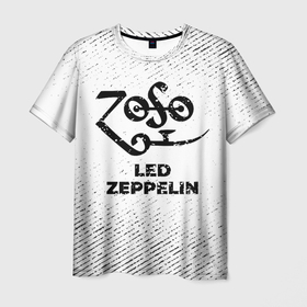 Мужская футболка 3D с принтом Led Zeppelin с потертостями на светлом фоне в Петрозаводске, 100% полиэфир | прямой крой, круглый вырез горловины, длина до линии бедер | 