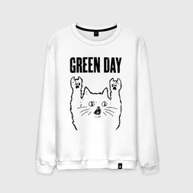 Мужской свитшот хлопок с принтом Green Day   rock cat в Новосибирске, 100% хлопок |  | 