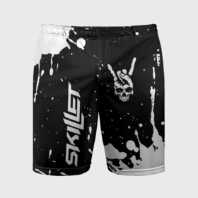 Мужские шорты спортивные с принтом Skillet и рок символ на темном фоне в Екатеринбурге,  |  | Тематика изображения на принте: 