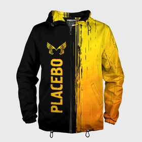 Мужская ветровка 3D с принтом Placebo   gold gradient: по вертикали в Екатеринбурге, 100% полиэстер | подол и капюшон оформлены резинкой с фиксаторами, два кармана без застежек по бокам, один потайной карман на груди | 
