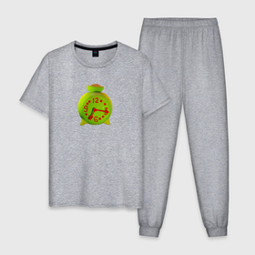 Мужская пижама хлопок с принтом Веселый зеленый будильник в Белгороде, 100% хлопок | брюки и футболка прямого кроя, без карманов, на брюках мягкая резинка на поясе и по низу штанин
 | Тематика изображения на принте: 