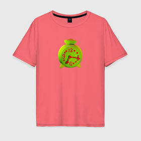 Мужская футболка хлопок Oversize с принтом Веселый зеленый будильник в Белгороде, 100% хлопок | свободный крой, круглый ворот, “спинка” длиннее передней части | Тематика изображения на принте: 