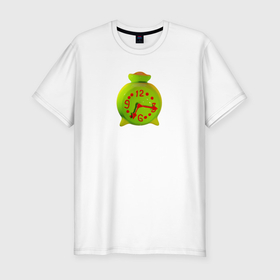 Мужская футболка хлопок Slim с принтом Веселый зеленый будильник в Петрозаводске, 92% хлопок, 8% лайкра | приталенный силуэт, круглый вырез ворота, длина до линии бедра, короткий рукав | 