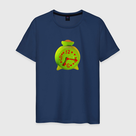 Мужская футболка хлопок с принтом Веселый зеленый будильник , 100% хлопок | прямой крой, круглый вырез горловины, длина до линии бедер, слегка спущенное плечо. | 