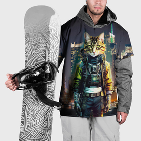 Накидка на куртку 3D с принтом Cool cat in New York city at night , 100% полиэстер |  | Тематика изображения на принте: 